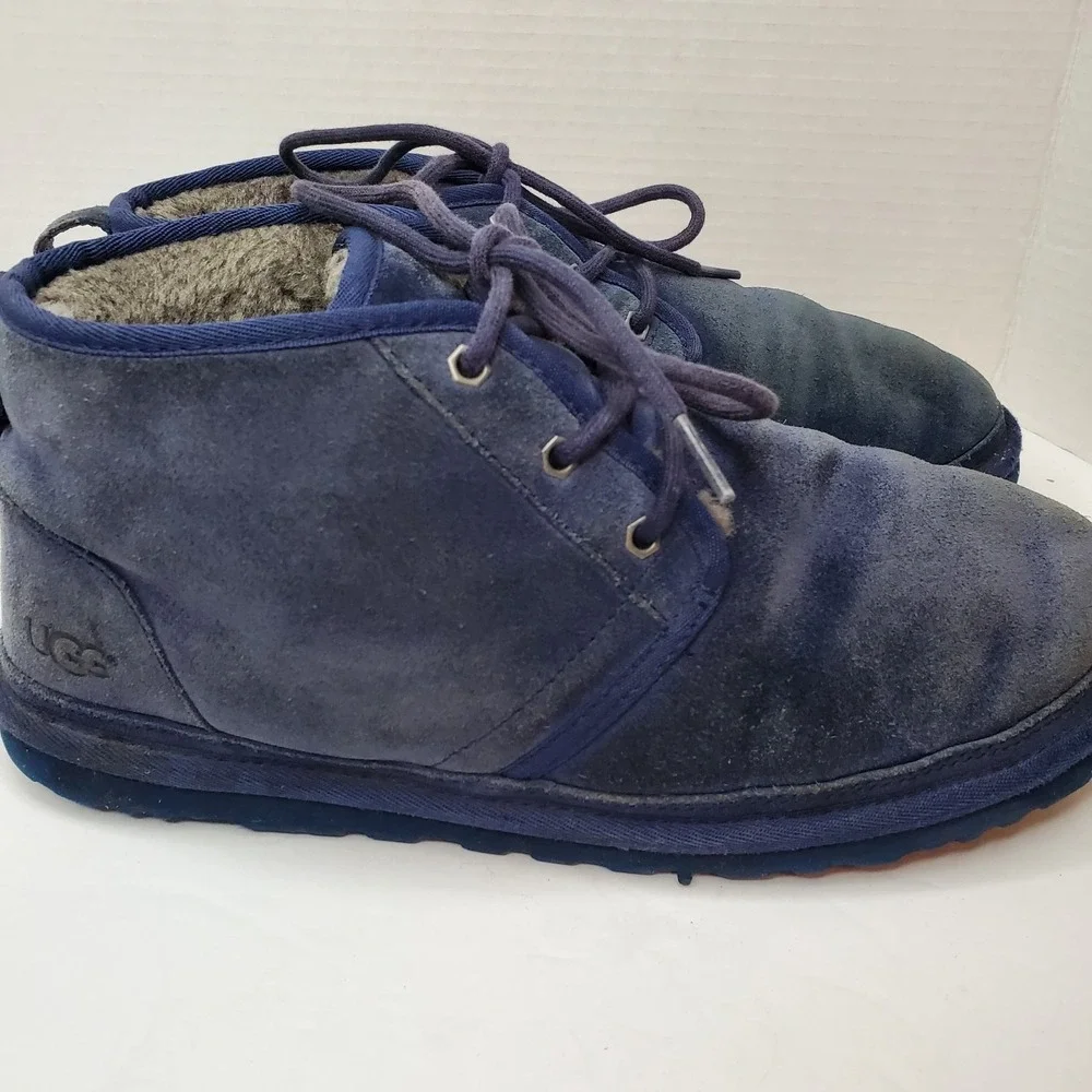 UGG‎ Neumel Mens Navy Blue Suede Sheepskin Lined Chukka Boots Size 11 Urban Cozy